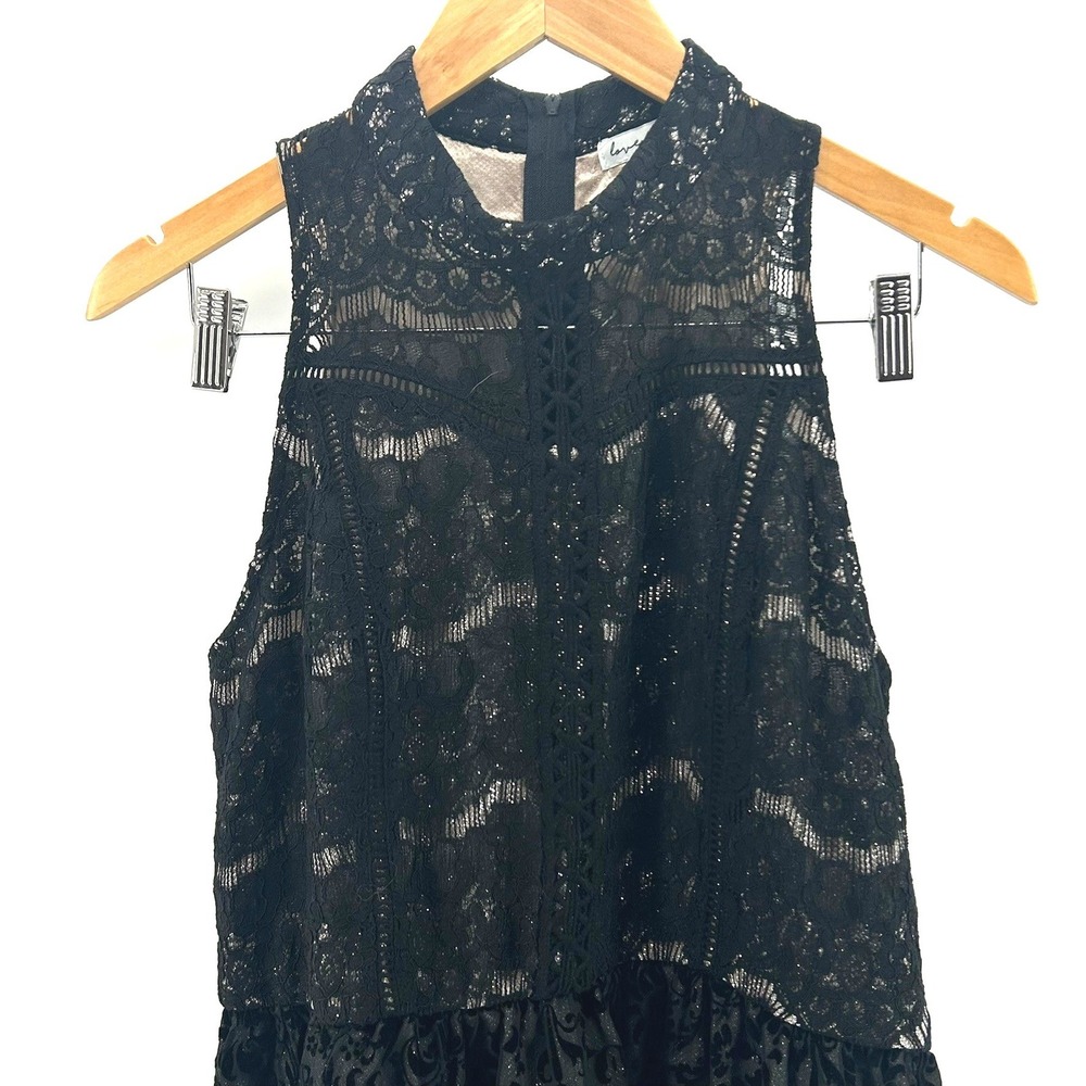 Love Fire Black Lace Damask Mock Neck Sleeveless Fit and Flare Dress XL Junior